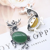 Bijoux créativité pierre naturelle oeil de tigre vert aventurine broche pierres précieuses cristal wapiti animal pendentif collier