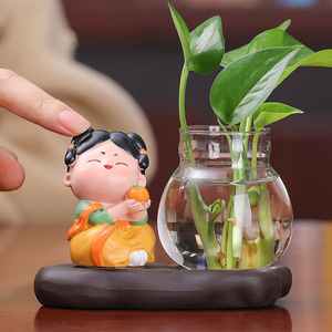 Vase hydroponique Ruijie « Dame de la Dynastie Tang » avec lierre vert pour décoration de bureau et de maison, cadeau anti-stress - Product Image 1