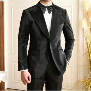 الرجال ضئيلة تناسب متعرجة سهرة سترة العريس مع اثنين من الأزرار اللباس الرسمي مأدبة الزفاف معطف بدلة لامعة - Product Image 4