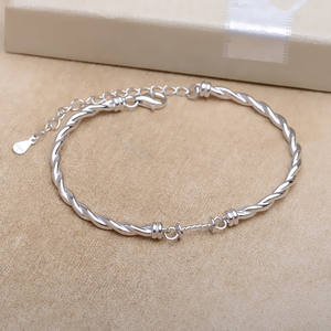 DIY Style Through Hole <b>Beaded</b> <b>Bracelet</b> for Women S925 <b>Silver</b> Smooth Surface Versatile Simple Design for Fried Dough Twists - Product Image 4