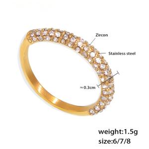 女士不锈钢 PVD 镀金锆石食指戒指，批发时尚首饰 - Product Image 6