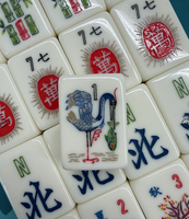 Set Permainan Mahjong Oriental Crane Dragon Vintage, Ubin Mahjong Akrilik Amerika, Tersedia, Sedang Diskon