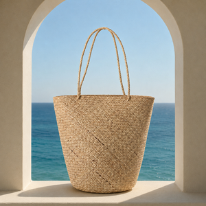 Lontar Eco-Friendly Woven <b>Straw</b> Solid Color Open Top Large Capacity Beach Ready Fashion Ethnic Modern Bohemian Daily Tote <b>Bag</b> - Product Image 1