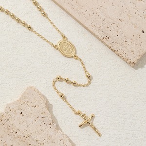 Ingrosso religioso lungo <span class=keywords><strong>preghiera</strong></span> 4mm di rame 18k placcato oro vergine maria ciondolo croce catolico rosario collana per le donne - Product Image 4