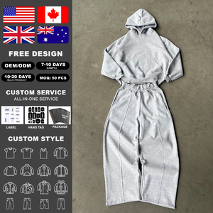 Wholesale Custom Sweatpants and Hoodie <b>Set</b> 100% Cotton Heavyweight Man Blank Tracksuit Baggy 2 Piece Men Oversized Sweatsuits - Product Image 2