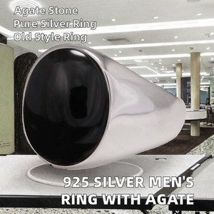 New Arrival Real Pure 925 <b>Silver</b> <b>Ring</b> for <b>Men</b> Oval Stone Natural Agate Antique Fine Jewelry - Product Image 2