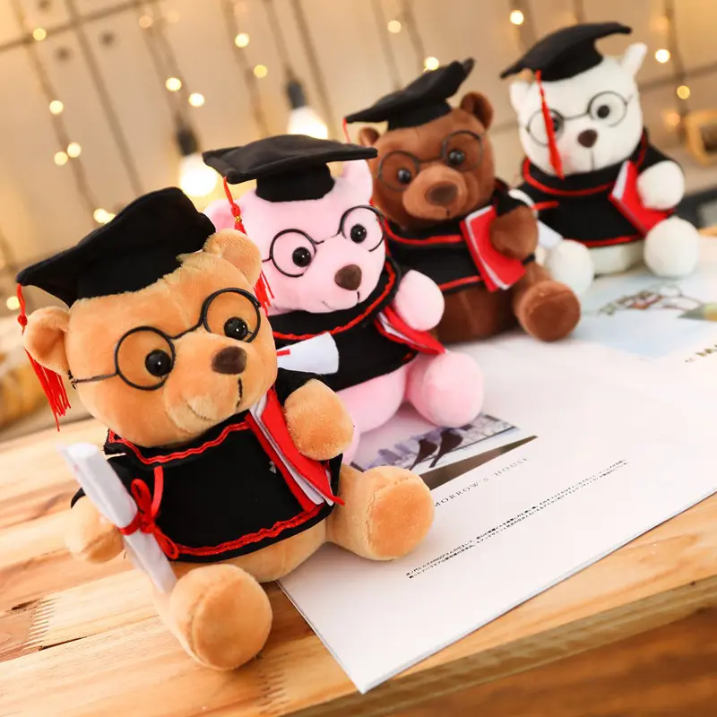 Songshan juguetes al por mayor 2024 nueva venta caliente regalo de graduación personalizado oso de peluche con gorra vestido de peluche de juguete para estudiantes