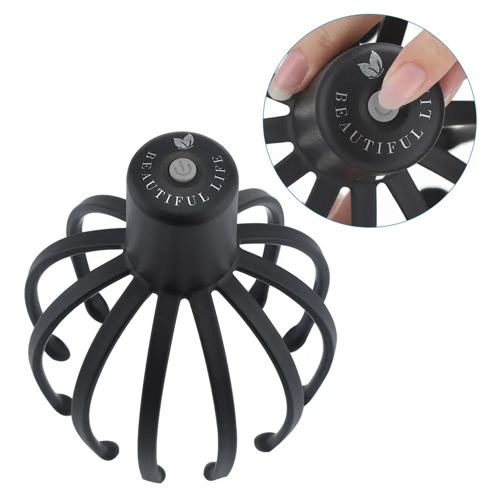 Hot Selling Black Oplaadbare Ems Scalp Trillingen Shiatsu Relax Octopus Hoofd Massager Voor Hoofd