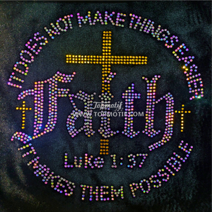 Đức tin nó không làm cho mọi thứ dễ dàng hơn nó làm cho họ có thể luke 1:37 jesus christian rhinestone truyền nhiệt cho áo sơ mi túi - Product Image 1