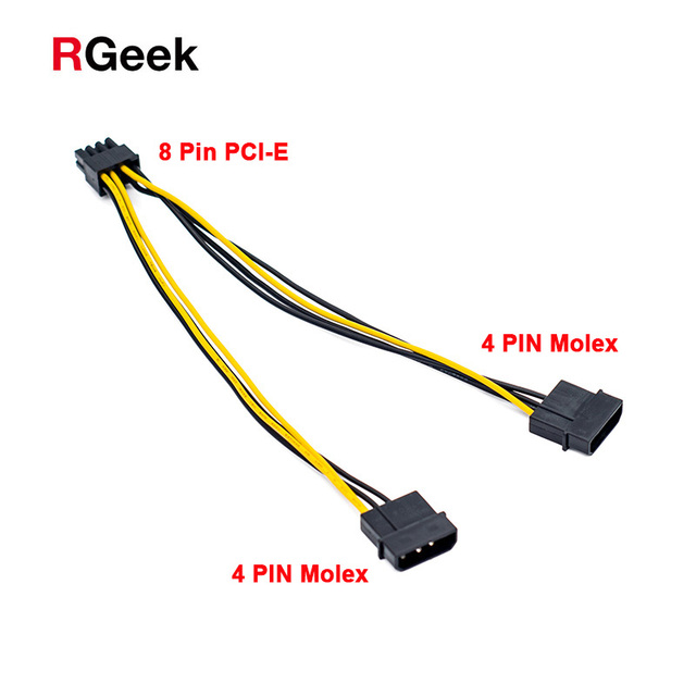 RGEEK 8 Pin PCI-E Express PCIe to 2 Molex LP4 4 Pin Converter Adapter Dual SATA Power Cable 8 Inch (20cm)