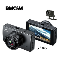 Caméra embarquée 4K double objectif avec écran IPS 3'' pour enregistrement avant/arrière, Wi-Fi, fixation par ventouse, vision nocturne, capteur de gravité et grand angle 170°