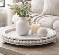 Nouveau Plateau Décoratif Rond en Bois Blanc Rustique Perlé pour Table Basse, Style Ferme Vieillie, pour Rangement de Bougies, Cadeau de Maison