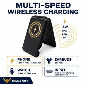 Chargeur magnétique portable pliable 15W à charge rapide, avec logo personnalisé, multifonction, pour usage quotidien, support de carte avec recharge sans fil - Product Image 1