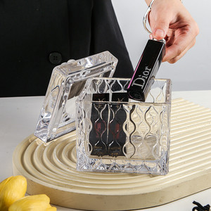 Pot de rangement en verre de forme créative en relief européen avec couvercle boîte de rangement de bijoux récipient de rangement en verre carré - Product Image 4