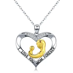 I Love You Mom Necklace Mother and Baby Heart Necklaces Jewelry Mothers Day Gifts