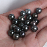 Vente en gros 8-8.5mm naturel véritable eau de mer paon noir rond perles de Tahiti en vrac perles noires de Tahiti naturelles en vrac