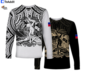 เสื้อยืด<span class=keywords><strong>แขน</strong></span><span class=keywords><strong>ยาว</strong></span><span class=keywords><strong>ลาย</strong></span><span class=keywords><strong>สัก</strong></span>โพลินีเซียนสำหรับมืออาชีพเสื้อยืด<span class=keywords><strong>ลาย</strong></span>เฮติสี<span class=keywords><strong>ดำ</strong></span>และสีขาว - Product Image 1