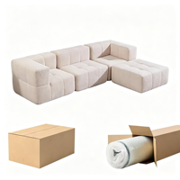 Canapé modulaire en tissu bouclé avec éponge haute densité, emballé sous vide, canapé sectionnel combinable pour petit appartement crème