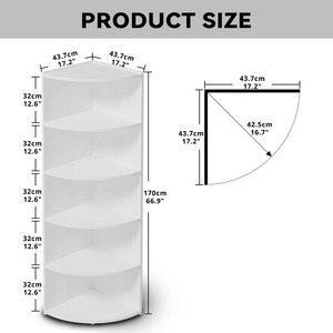 Venta al por mayor de estantería en forma de abanico de madera blanca de 6 niveles de almacenamiento de esquina de estantería para el hogar y la Oficina