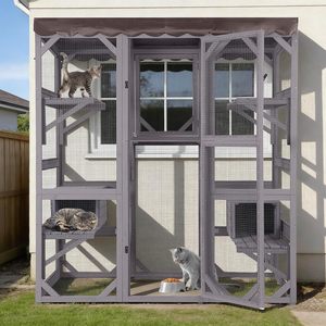 Large Luxury Modern Solid Wood Enclosure Walk-in Button Closure Kitty Catio Outdoor Window House for <b>Cats</b> Living - Product Image 1