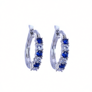 Pendientes de Aro de Plata 925 para Mujer, Redondos, con Zafiro, Baño de Rodio, Joyería Clásica para Fiesta, Pendientes de Aleación con Engaste de Garra - Product Image 1
