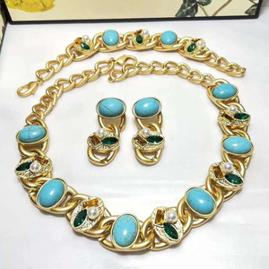 Роскошный индийский комплект ювелирных изделий из латуни и бирюзы с покрытием из чистого золота для свадебной вечеринки модные украшения для помолвки - Product Image 1