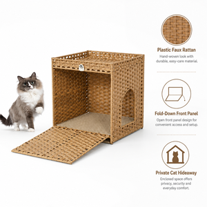 Meuble <span class=keywords><strong>de</strong></span> Luxe Pliable en Faux Rotin pour Bac à Litière, Meuble Moderne Dissimulé pour Chat, Grande Maison Intérieure pour Chats - Product Image 3
