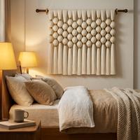 Décoration murale en macramé avec pompon en polyester et motif bulle, style tapisserie, couleur or blanc, idéale comme cadeau de pendaison de crémaillère ou décoration artistique pour la salle à manger