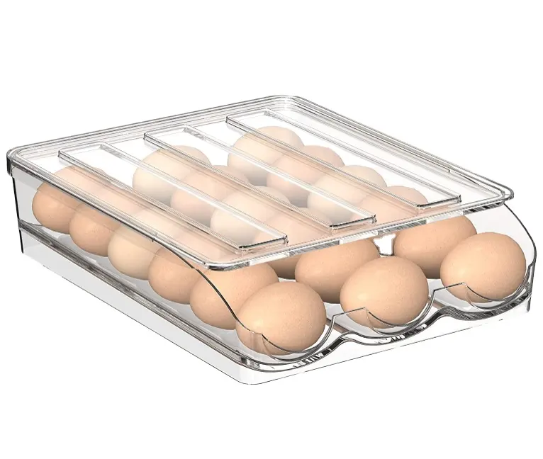 Large Capacity Stackable Clear PET Plastic Egg Storage Container for Refrigerator Freezer Egg Organizer Holder Tray with Lid