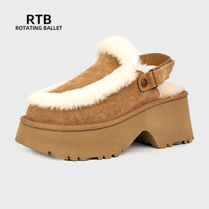 Phụ Nữ Da Thật Da Cừu Shearling Cao Gót Dép Thật Lông Thú Lót Ấm Áp Giày Mùa Đông - Product Image 1