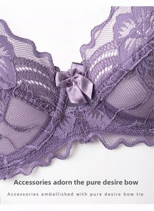 Conjunto de sujetador y bikini de encaje floral ultrafino sexy para mujer, copa 3/4, con aros, tirantes ajustables festoneados, tallas 32-38, 4 colores - Product Image 3