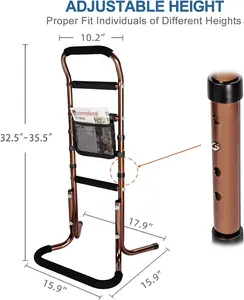 Chair Stand Assist for Seniors with Storage Pocket Adjustable Height Cane Bed Rails