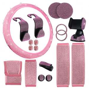 Accessoires de voiture : sous-verre entièrement serti de diamants, crochet de voiture avec chargeur stable, support de téléphone, couvre-rétroviseur, couvre-volant de voiture - Product Image 1