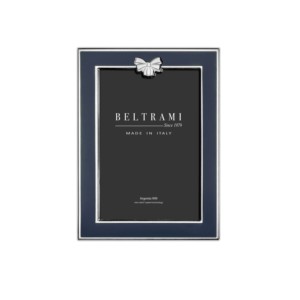 Beltrami Photo <b>Frame</b> <b>4x6</b> Silver Plated Navy Blue Ribbon Design Made In Italy - Product Image 1