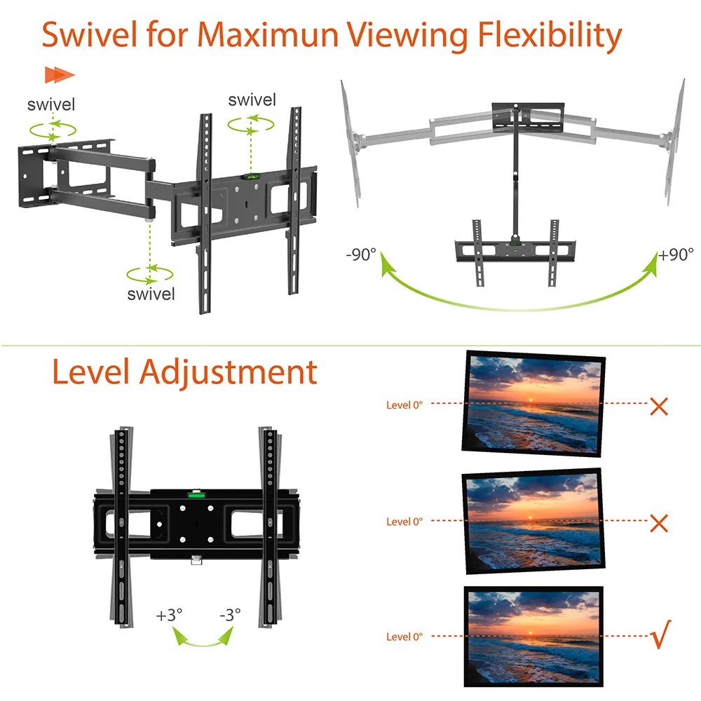 Charmount Universal Hot Sale Max VESA 400*400mm Full Motion Bracket Led Lcd Television Full Motion TV Mount