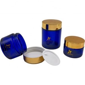 ขวดครีมแก้วใสสีฟ้าขนาด 5 กรัม 30 กรัม 50 กรัม 100 กรัม พร้อมฝาสีทอง  บรรจุภัณฑ์เครื่องสำอางรักษ์โลก  ลดราคา - Product Image 2