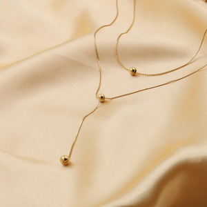 European Style Double Layer Beaded Clavicle Chain Gold Zinc Alloy Necklace For Women Fashion Simple Geometric Ball Design - Product Image 3