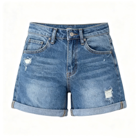 Shorts en jean taille haute pour femme, à ourlet retroussé, déchirés et usés, en denim extensible, été, vente en gros