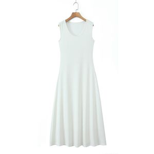 Robe Camisole en Coton Tricoté Col U Coupe Évasée Taille Élastique Couleur Unie Décontractée Quotidienne pour Femme N9118 - Product Image 1