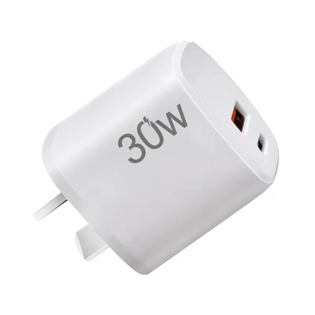 30W Dual Port Direct Charging GaN PD+QC3.0 Adapter Australian Standard EU PD Earphone Charger with Type-C Port 5V/3A Output