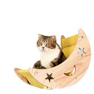 Rascador de pared para gatos con diseño de estrellas de madera, hamaca y cama para gatos de interior. - Product Image 2