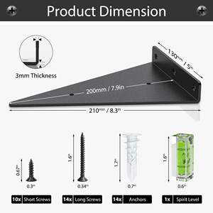 Soportes de estante 8 pulgadas Oculto Heavy Duty Montado en la pared Metal Rústico Industrial Moderno Hierro Triángulo Soportes flotantes Estantes - Product Image 2