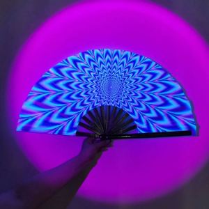 13 Inch UV Glow Women/Men <b>Folding</b> Rave Fan Holographic Bamboo Clack Hand Fan for Festival Music Party Wedding Decorations - Product Image 6