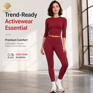 Set Yoga Donna: Leggings Modellanti e Top Corto a Maniche Lunghe, Vita Alta, Elasticizzato in Quattro Direzioni - Abbigliamento Sportivo Produttore Fornitore - Product Image 5