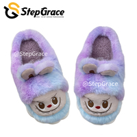 Pantoufles d'hiver StepGrace, pantoufles épaisses personnalisées, pantoufles en fausse fourrure thermique Labubu pour femmes