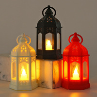Lanterne porte-bougie électronique en plastique de style européen, vintage, inspirée des festivals marocains, fonction lampe à huile, ornement de petite taille C89