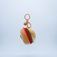 Adorable Porte-clés de Noël en peluche douce 2-en-1, motif chien hamburger de dessin animé, avec fermeture éclair surprise en forme de nourriture, ornement chiot