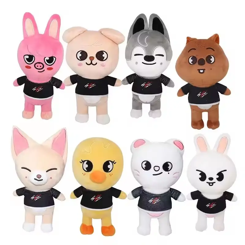 Stray Kids Wolf Plush Animal de peluche Plushies Fox Cat Bear Doll Bbokari Leebit Figura Juguetes suaves Ropa para niños Bale Wolf Plush