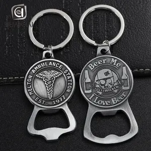 Custom Matt Black Metal Soft Enamel Logo Key Chain Beer Bottle Opener Keychain