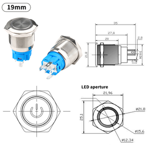 19 mm Metal basmalı anahtar olmayan kilitleme ışıklı LED su geçirmez anlık Metal basmalı anahtar - Product Image 2